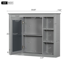 Wall Mounted Medicine Cabinet With Mirror, Storage Cabinet Featuring 6 Open Shelves And Adjustable Interior