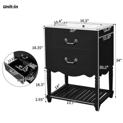 Wave Design Bathroom Vanity With Sink, 2 Drawers And Open Shelf