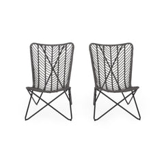 Outdoor Wicker Chair With Geometric Cross Base, (Set of 2) - Gray