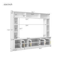 All-In-One Entertainment Center With Bookshelves & Tempered Glass Doors, TV Console Unit For Living Room