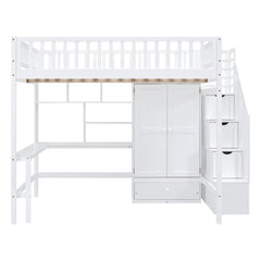Loft Bed With Bookshelf, Drawers, Desk, And Wardrobe