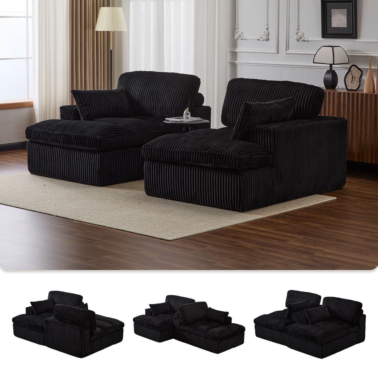 Double Chaise Lounge Chair, Oversized Upholstered Sleeper Cloud Couch