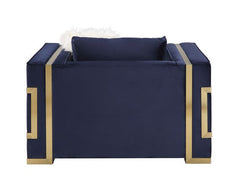 Virrux - Chair With 2 Pillows - Blue Velvet & Gold