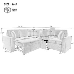 Contemporary L Shaped Convertible Sofa Bed With Pull Out Bed, Cup Holders, And Storage