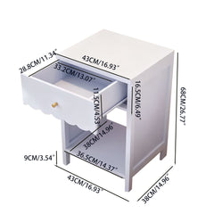 Nightstand With Drawer And Open Shelf, Scalloped Edge Bedside Table