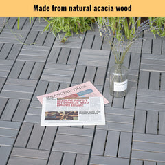 Acacia Wood Interlocking Deck Tiles Checker Pattern For Outdoor Flooring