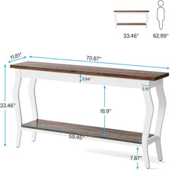 Console Table With Design, Extra Long Sofa Table For Living Entryway - Brown / White