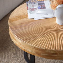 Modern Round Coffee Table With Wooden Carving Pattern