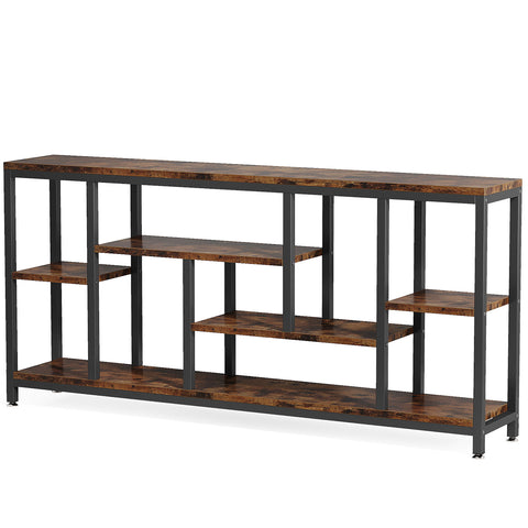 Tribesigns - Extra Long Console Table, 3 Tier With Storage Shelves - Rustic Brown