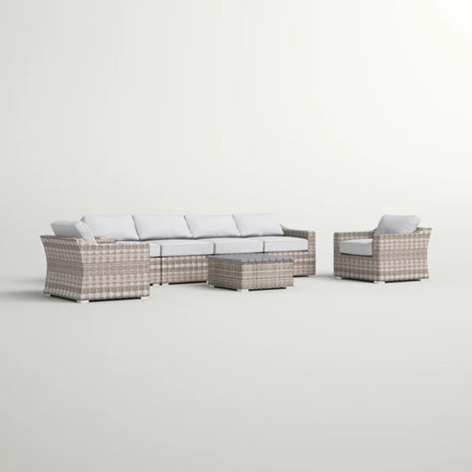 6 Person All Weather Sectional Seating Group With Cushions - Gray Mix
