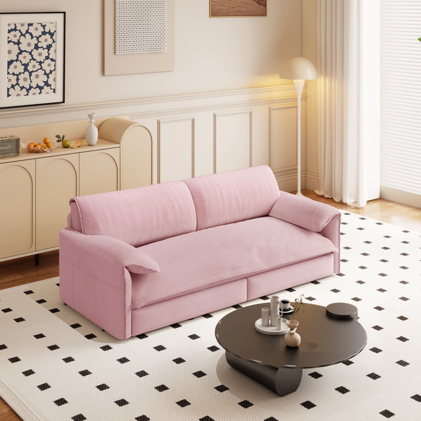 Pull Out 3 In 1 Convertible Sleeper Sofa With Side Storage, Multi Functional