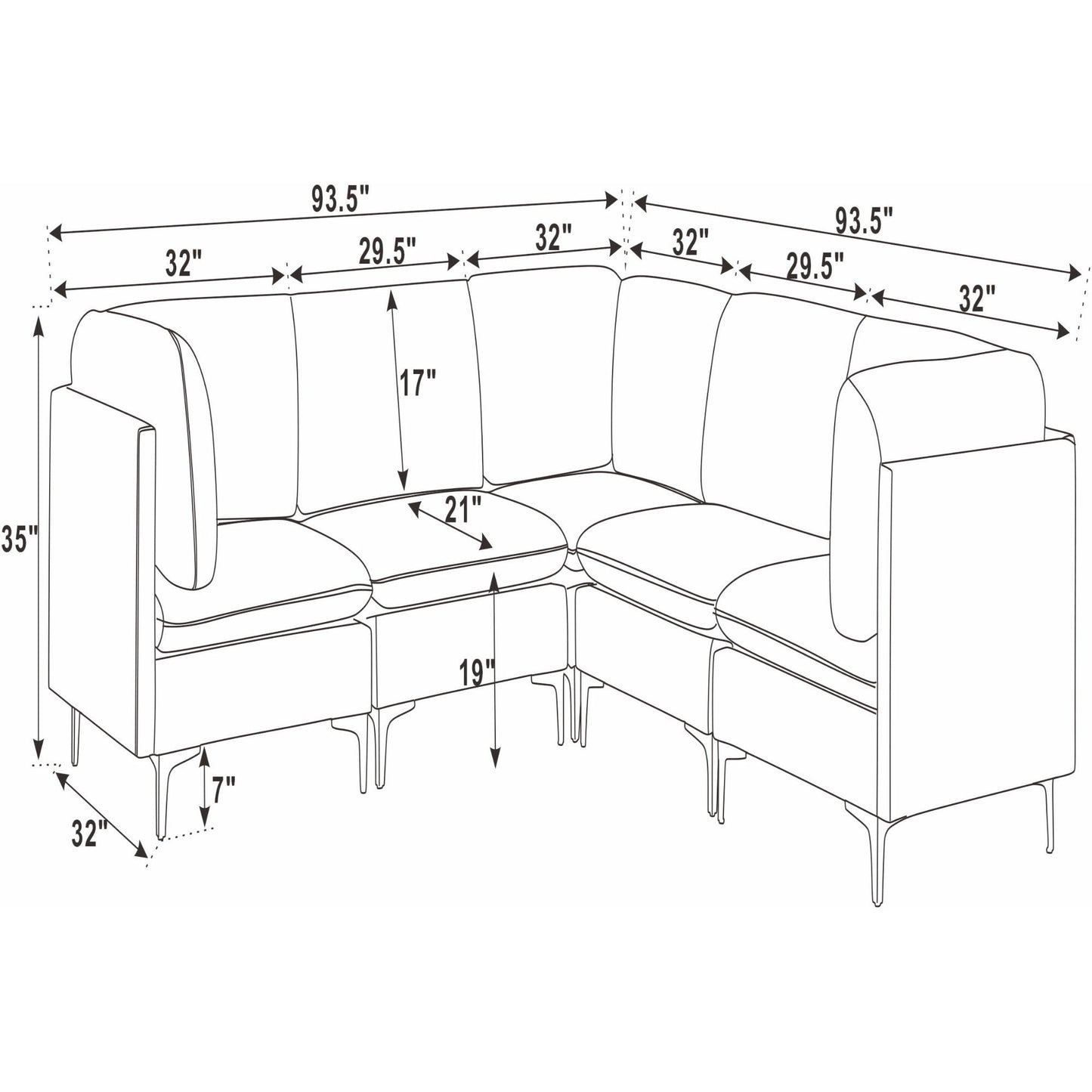 Upholstered Modular Sectional With Tall Legs