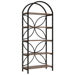 Tall 5 Tier Arched Bookshelf With Shelves For Living Room - Rustic Brown