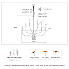 24 Light Chandelier Industrial Iron Candle Chandelier Modern Suspended Farmhouse Chandeliers Pendant Light Fixtures For Dining Room Bedroom Living Room Kitchen Island Foyer E12 Bulb (No Include) - Black