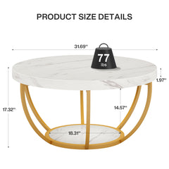 2 Tier Circle Coffee Table With Storage Shelves