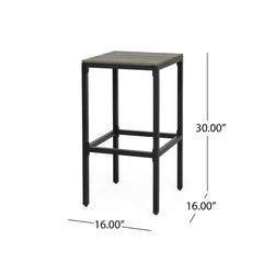 Outdoor Bar Stool With Slat Design And Metal Frame (Set of 2)
