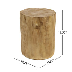 Hand Painted Wood Stump Style Outdoor Side Table - Light Brown