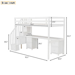Loft Bed Frame With Built In Desk And Double Storage Drawers