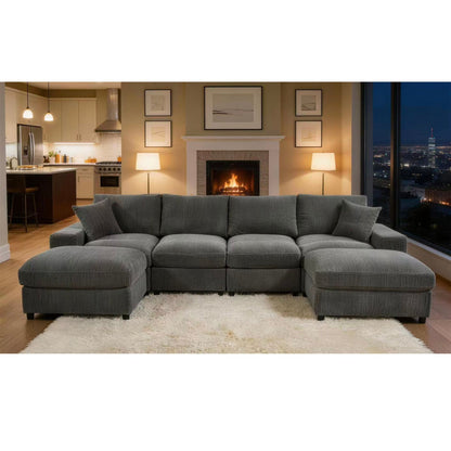 Sectional Sofa With 2 Ottomans And Toss Pillows