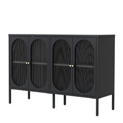 Modern Metal Sideboard Cabinet With 4 Glass Doors, Steel Kitchen Storage And Coffee Bar Cabinet - Black