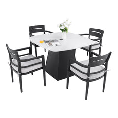 Outdoor Patio Dining Set, Squircle Dining Table, Dining Chairs With Sunbrella Cushions