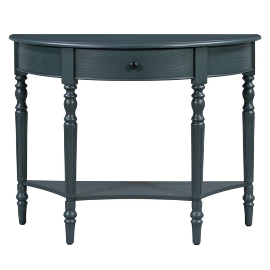 Half Moon Console Table With Drawer & Shelf