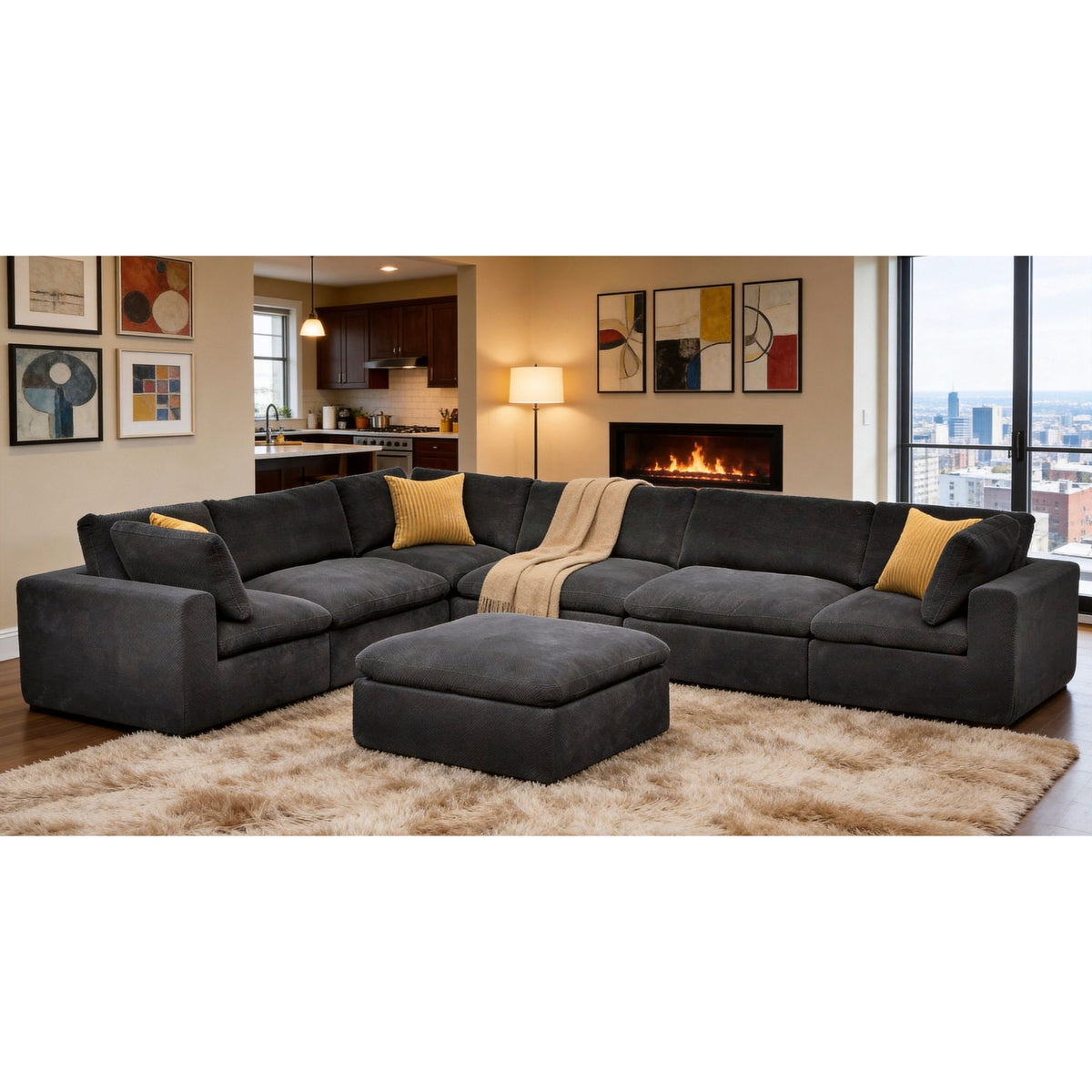 Custom Configuration Modular Sectional With Toss Pillows