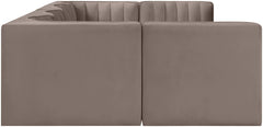 Rummi - Armless Velvet Performance Fabric Upholstered 6 Piece Modular Sectional