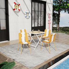 4 Piece Set Of Modern Striped Single Chairs With Folding Square Table
