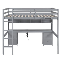 Loft Bed With Desk, Cabinets, Drawers, Charging Station And Bedside Tray