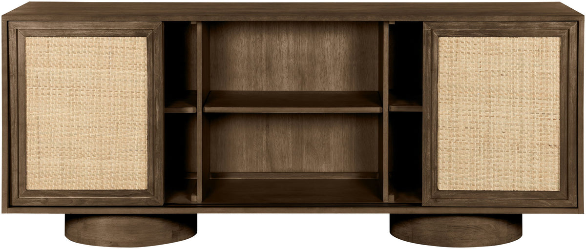 Windsor - Solid Wood And Brown Cane Sideboard / Buffet With Cylindrical Legs - Brown