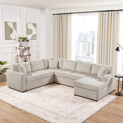 Oversized Sectional U-Shaped Sofa With Chaise Lounge And Three Soft Throw Pillows