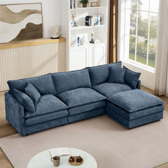 L Shaped Modular Sectional Sofa With Movable Ottoman, 3 Seater Comfortable Seating