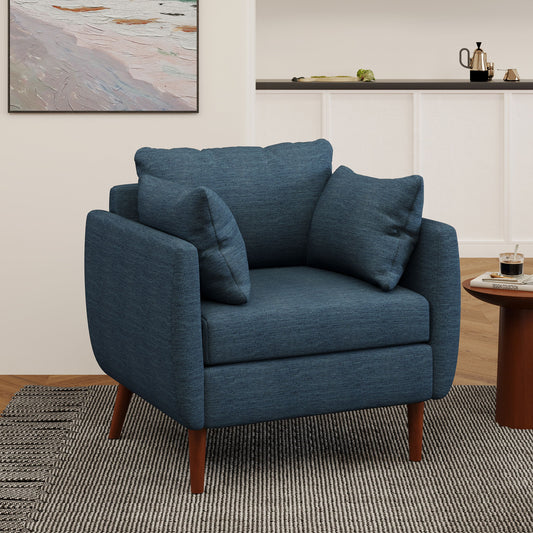 Luminate - Upholstered Fabric Club Chair With Tapered Legs And 2 Accent Pillows - Navy Blue