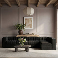 Rummi - Velvet Performance Fabric Upholstered 5 Piece Modular Sectional, L-Shaped (Right)