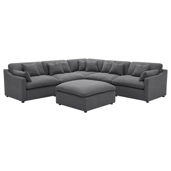 6 Piece Upholstered Modular Sectional Sofa With Reversible Cushions And Ottoman - Charcoal