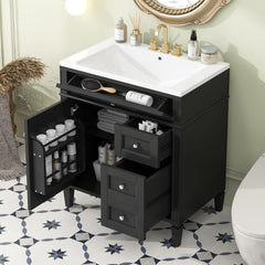 Bathroom Vanity With Top Sink, Storage Cabinet, 2 Drawers, Tip Out Drawer