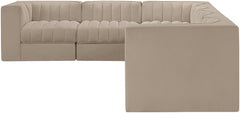 Rummi - Velvet Performance Fabric Upholstered 6 Piece Modular Sectional (With 3 Corner Chairs)