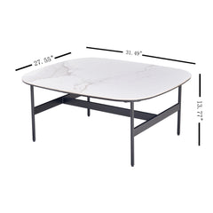 Modern Rectangular Rock Plate Coffee Table Open Space Design Golden Metal Frame Minimalist Living Room Center Table For Lounge Office - Black White