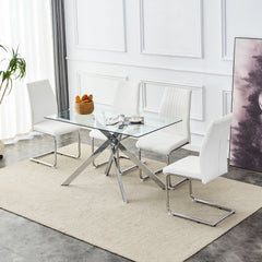Rectangular Clear Tempered Glass Dining Table, Stylish Design With Metal Legs