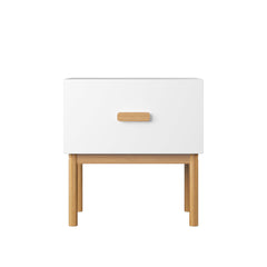 Nightstand With Drawer, Minimalist Bedside Table With Handle For Bedroom - White