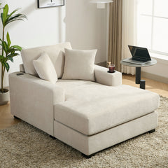 Oversized Chaise Lounger Modern Style Sofa Couch, With Pillows, Charge Station & Cup Holders