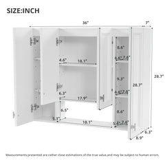Bathroom Cabinet With 5 Adjustable Shelves, Wall-Mounted Medicine Cabinet, Soft-Closing Hinges, Open Shelving Design - White