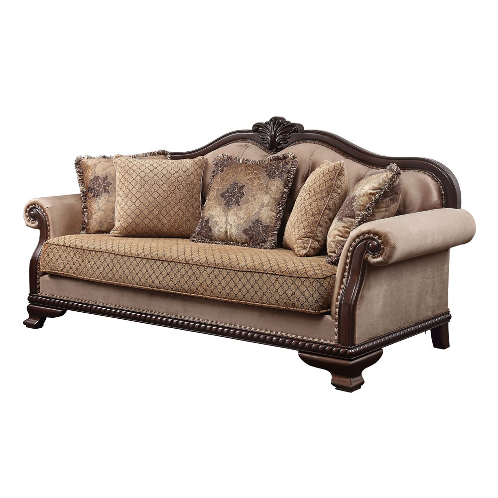 Chateau De Ville - Sofa With 5 Pillows (Same Lv01588) - Fabric & Espresso
