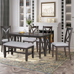 6 Piece Family Dining Room Set, Space Saving Foldable Table And 4 Chairs With Bench