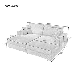 Oversized Loveseat Chaise With 2 USB Ports, 2 Cup Holders And 2 Throw Pillows