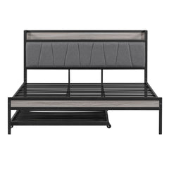 Platform Bed Frame With Trundle, USB Ports And Slat Support, No Box Spring Needed