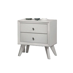 Nightstand With Angled Legs, Round Knobs, Wave Texture, 2 Drawer Bedside Table - White