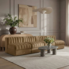 Rummi - Armless Velvet Performance Fabric Upholstered 4 Piece Modular Sofa