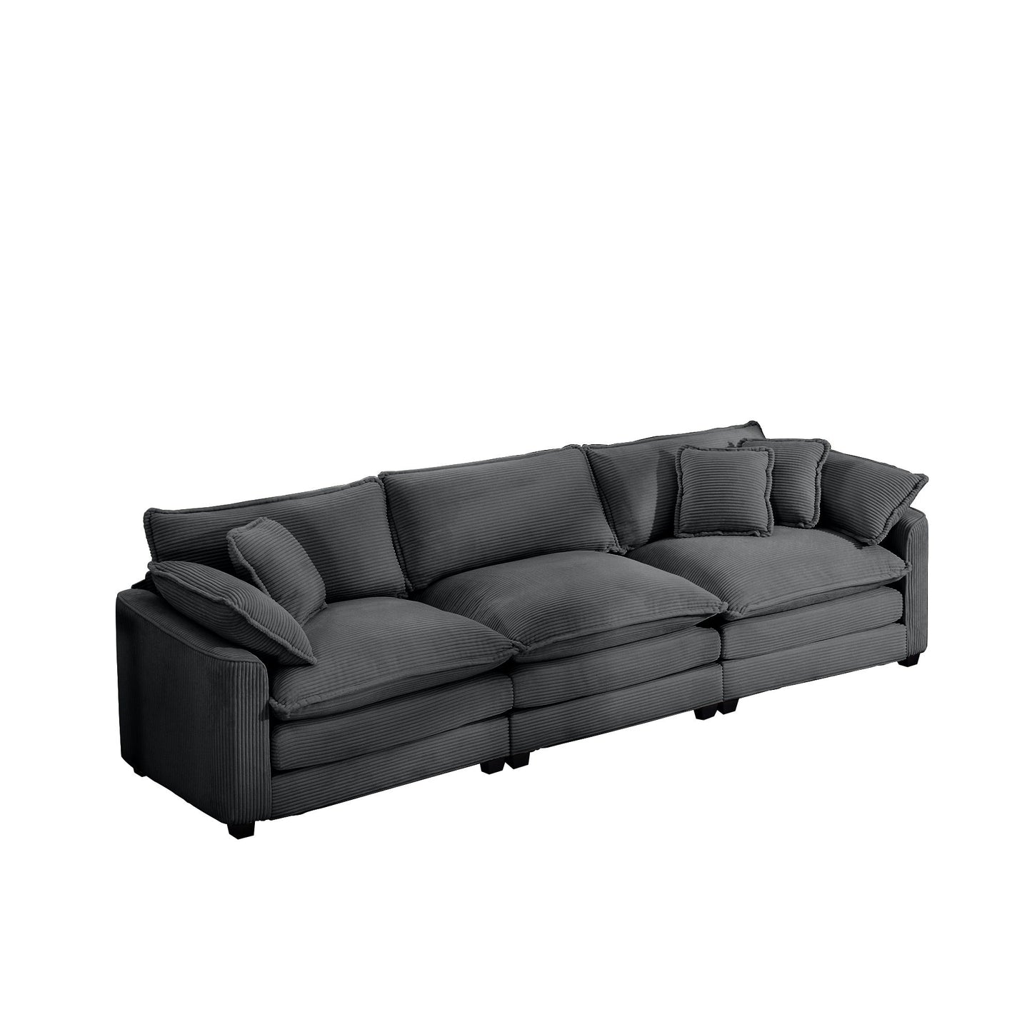 Mid-Century Modern 3 Seater Sectional Sofa With Arm And Throw Pillows